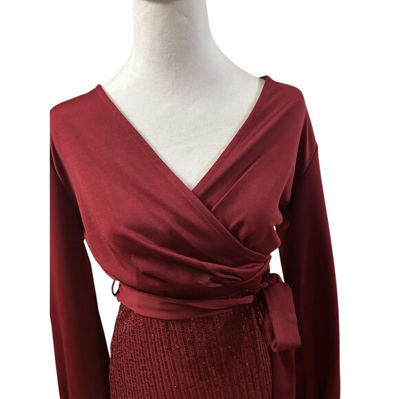 Grace Karin Dress Sequined Bottom Side Bow V Neck Sz M - Picture 7 of 11